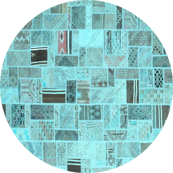 Ahgly Company Indoor Round Patchwork Light Blue Transitional Area Rugs, 5' Round