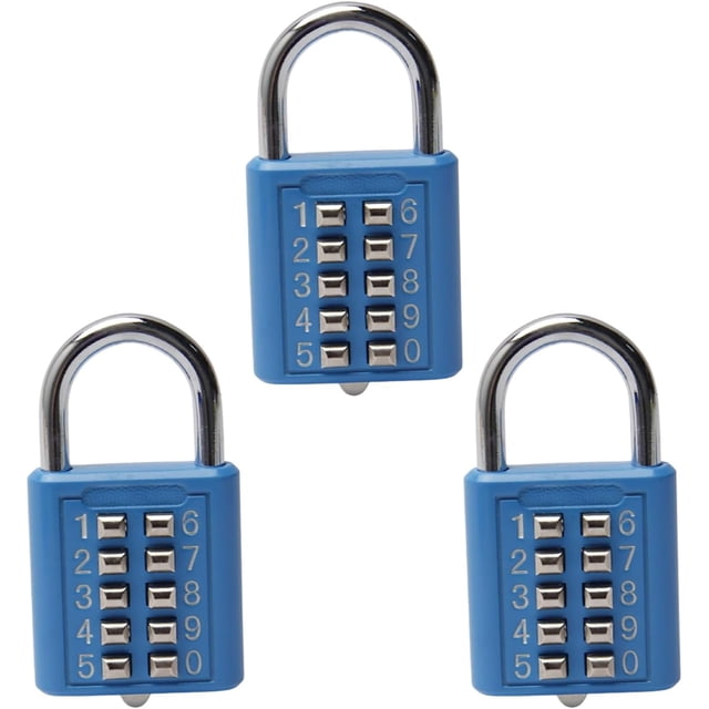HUGFEGWE 10 Digit Combination Padlock Push Button Digital Lock for Suitcase Luggage Drawer Door Toolbox,Fixed Gym Cabinet Door Toolbox Padlock Gym Sports School and Employee Lock,Blue 3PCS