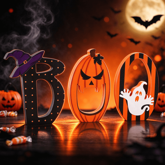 Halloween Decorations BOO Signs Wooden Indoor Halloween Tabletop Decor Centerpieces Rustic Farmhouse for Home