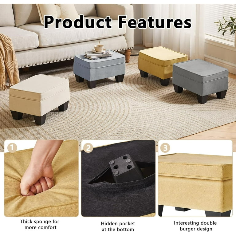 zxcvbnmk 10 Inch Small Foot Stool Ottoman, Rectangle Linen