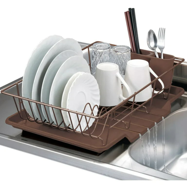 JOEY\'Z joeyz bamboo dish drying rack - dish organizer rack for cabinet,  plates, cups, bowls, pot