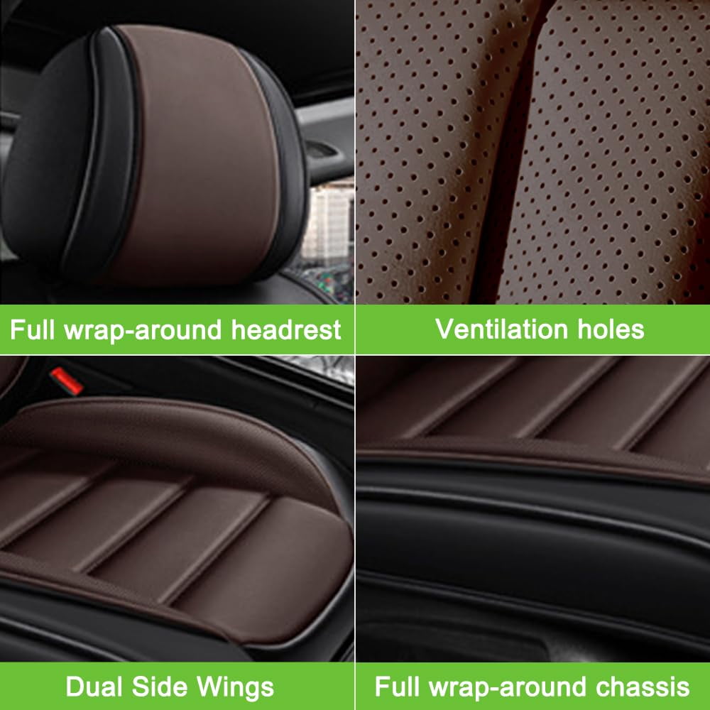 AFUNTIO Leather 5 Seat Covers for Honda 99% Models,Car Seat Cushions Full Set,Waterproof Car Sit Protectors,Nonslip Interior Accessories(Black and Coffee)