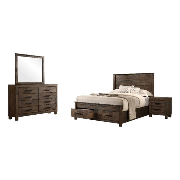 Frio 4pc Queen Bedroom Set with Footboard Storage- Rustic Golden Brown