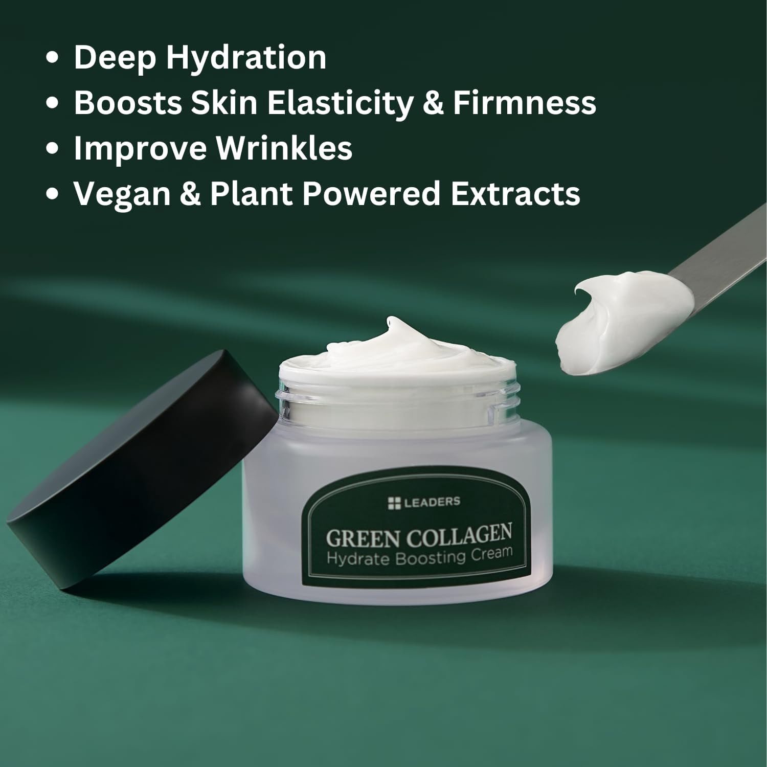 LEADERS Green Collagen Hydrate Boosting Cream – Vegan Moisturizer for Deep Hydration, Skin Elasticity, Firmness, & Anti-Aging – Plant-Powered Collagen Formula, Wrinkle Reduction, Skin Renewal – 50ml