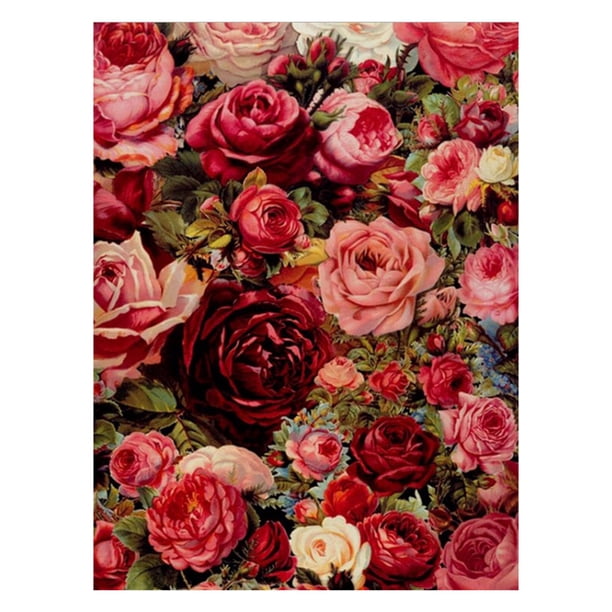 Kit de punto de cruz con pintura de bordado de diamantes de flores rosas de taladro completo 5D DIY