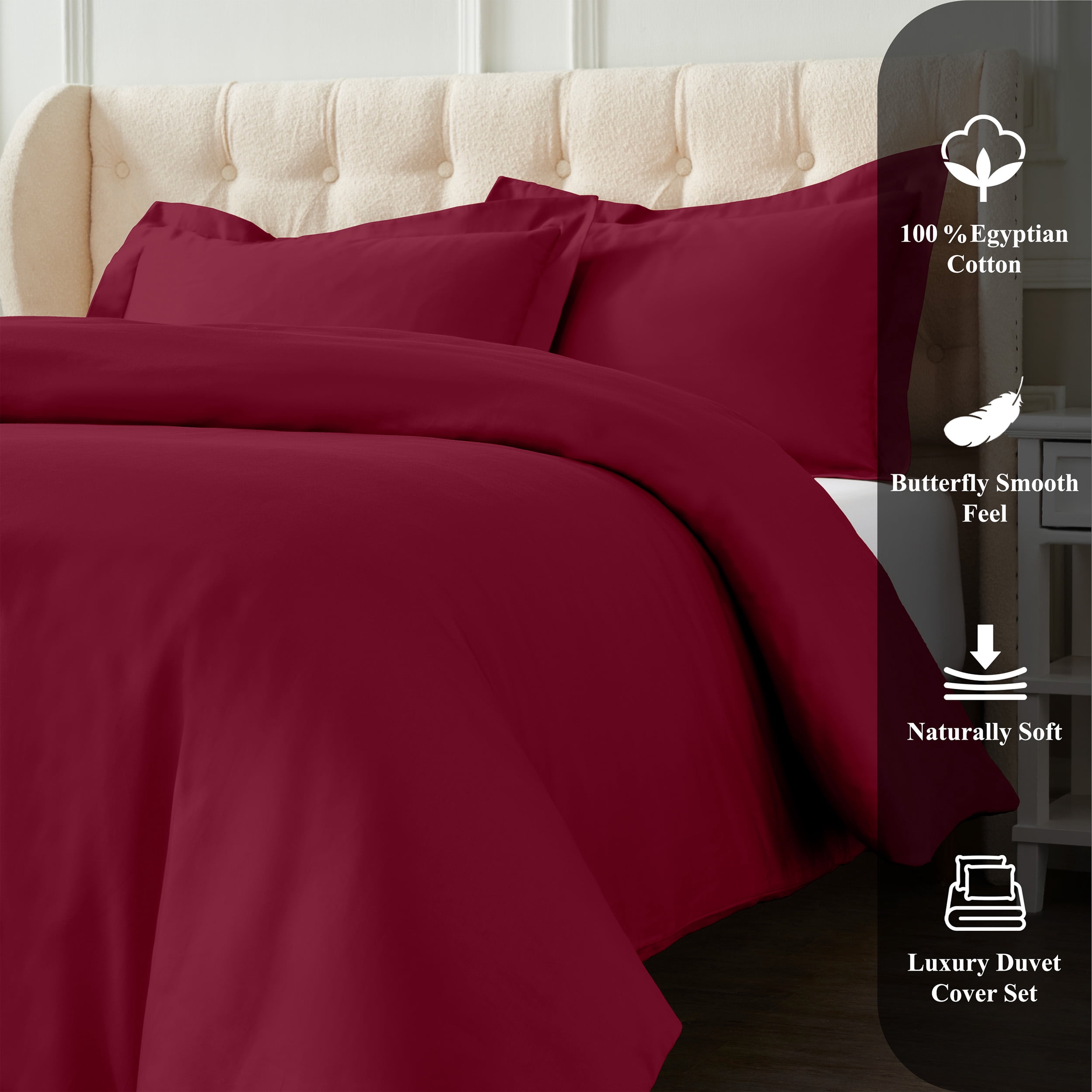 Superior Egyptian Cotton Duvet Cover Set, King/ Cal King, Burgundy