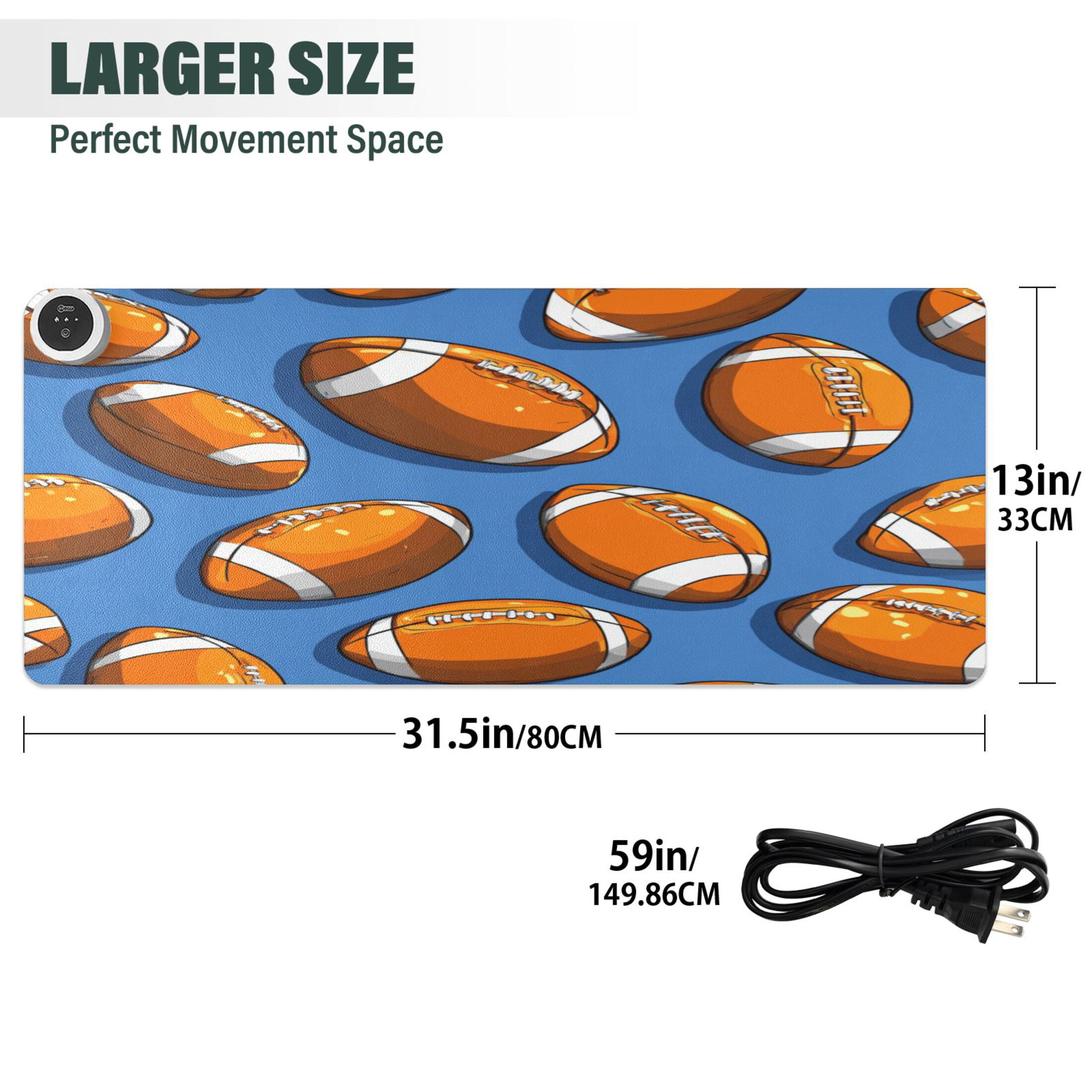 Large Heated Desk Mat Mouse Pad 31.5"x13"PU Leather Graphene Heating Desk Warmer with 3 Temperature Settings 110V US Plug Non-Slip Warm Pad for Home, Office, and Gaming Dark Blue Background Rugby