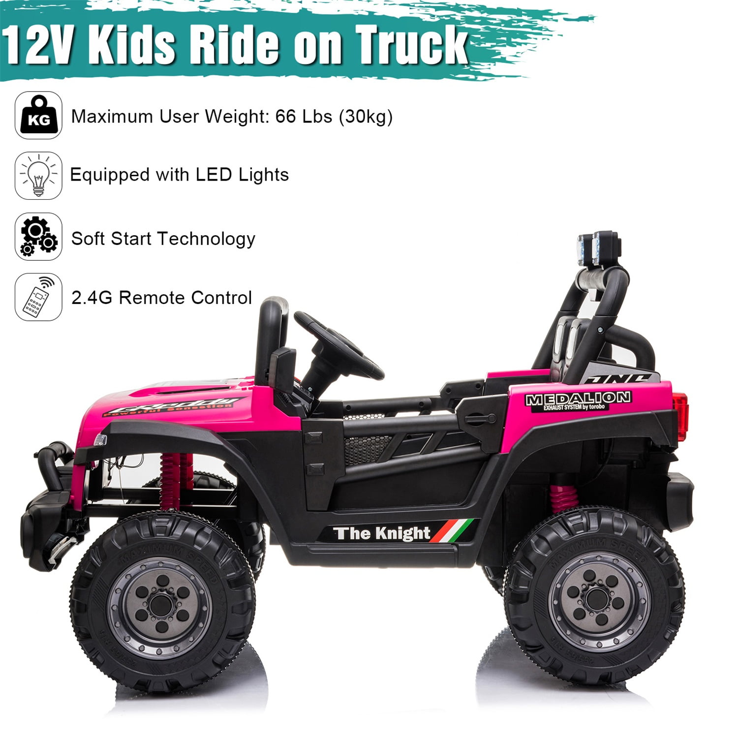 CIPACHO 12V Kids Ride On Truck Car with Parent Remote Control, Spring Suspension, LED Lights, AUX Port, Kids Electric Vehicle Toy, Pink