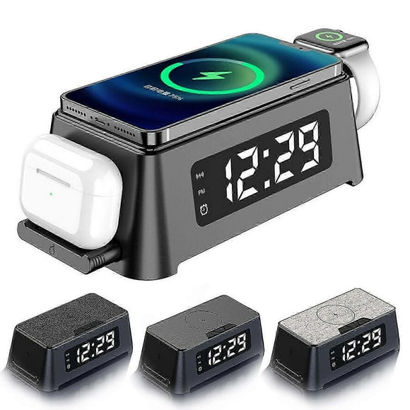 4 in 1 Digital Desk Alarm Clock Thermometer Qi Wireless Charger For Iphone dt FP