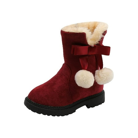 

Lacyhop Kids School Casual Snow Boots Non-Slip Fluffy Winter Shoes Comfort Plush Lined Mid Calf Boot Red 12C