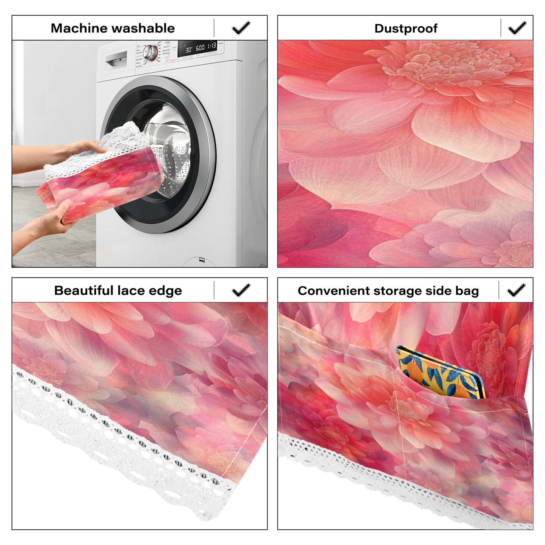 WOBOGO Transparent Red Flower Washing Machine Cloth Dryer Refrigerator Top Cover Protective Non-Slip Mat For Kitchen Laundry