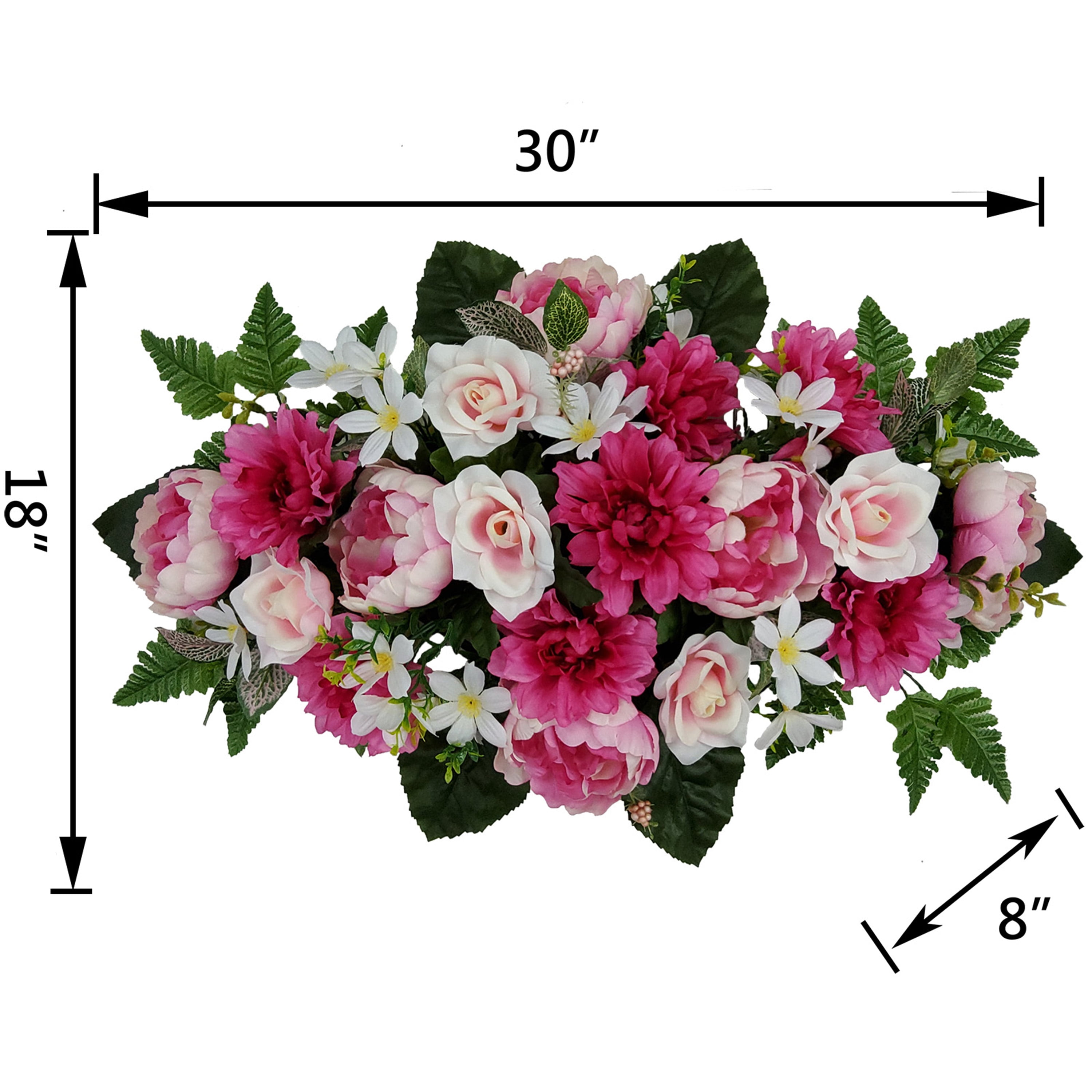 Mainstays 30in Outdoor Artificial Floral Headstone Saddle, Peony in Pink.