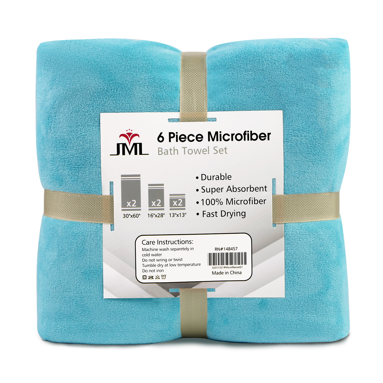JML 6 Piece Microfiber Towel Set Absorbent and Fast Drying Bath Towel