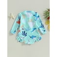 thumbnail image 4 of Wassery Kids Girl One Piece Swimsuit 9M 12M 18M 2T 3T 4T 5T Toddler Baby Girl Sea Animal Print Rash Guard Swimwear Summer Long Sleeve Zipper Ruffles Jumpsuit Beachwear, 4 of 8