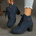thumbnail image 6 of Women's Ankle Boots Thick Mid Heel Lace Up Round Toe Platform Ankle Booties Solid Versatile Comfortable Combat Boots (Blue,40), 6 of 8