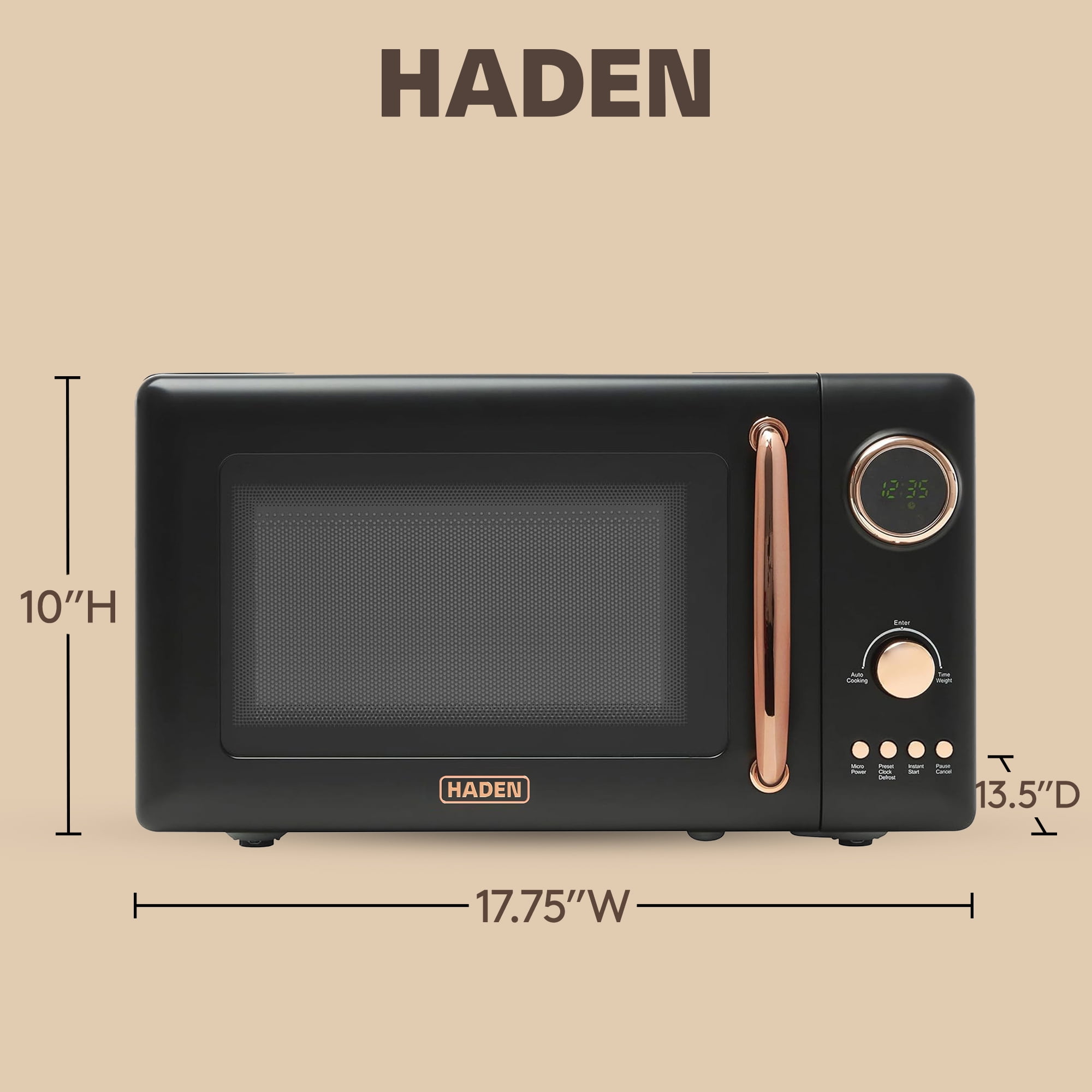 Haden 700W 0.7 Cubic Foot Microwave Oven w/ Digital Controls, Black/Copper