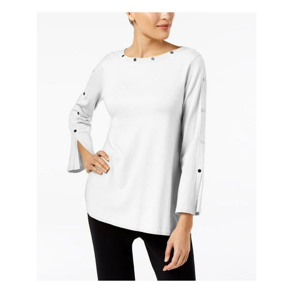 ALFANI $70 Womens New 1318 White Embellished Pullover Long Sleeve Sweater L B B