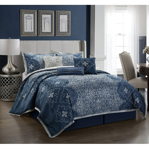 Nanshing Tristan 7 Piece Comforter Set, Navy, King ...