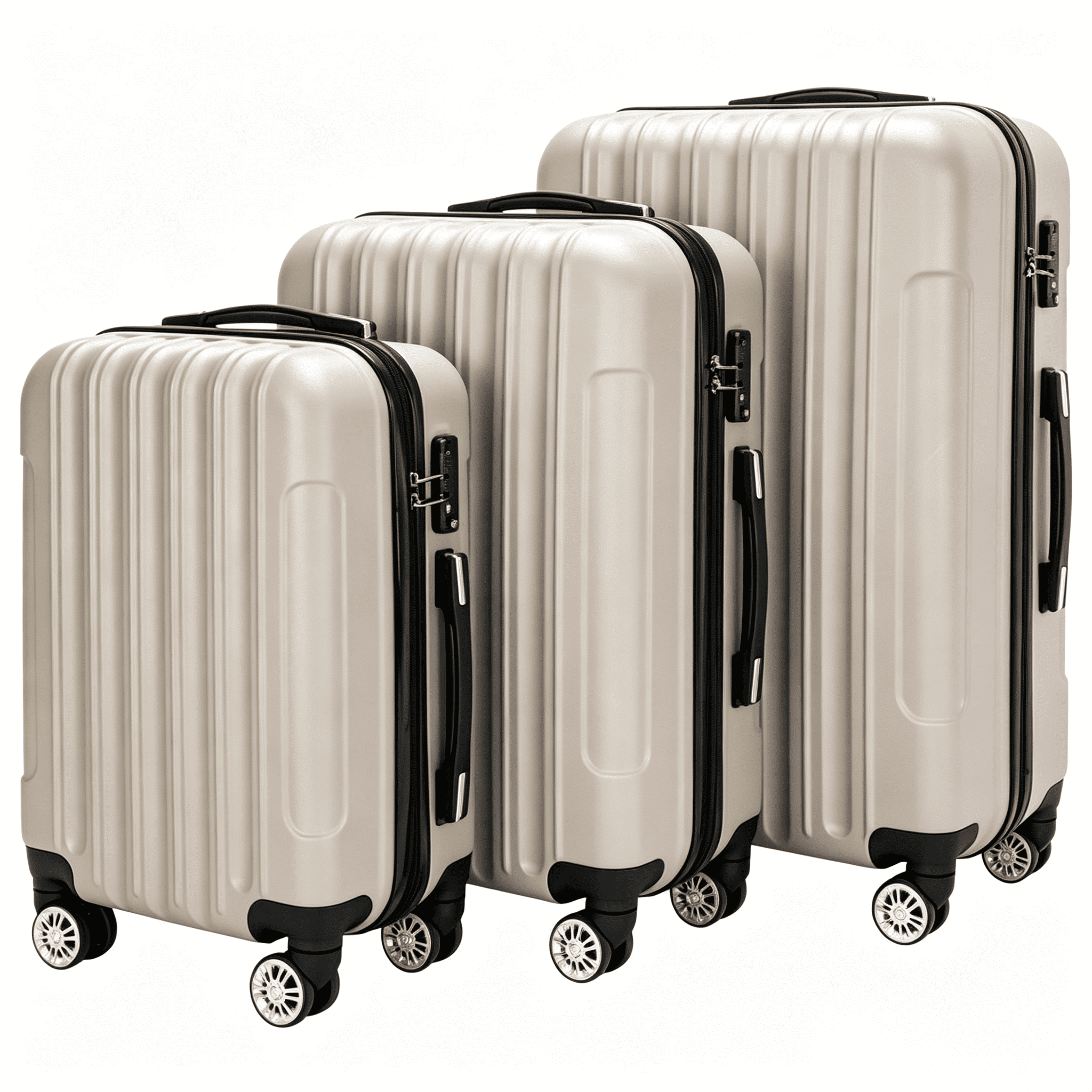 20in 24in 28in 3PCS Suitcase Set Striped Textured Suitcase ABS Trolley Case, Champagne Gold