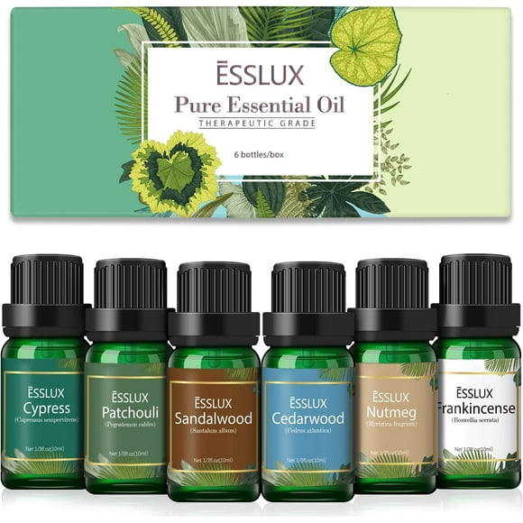 Wood Essential Oils for Diffuser (Tea Tree, Lavender, Lemon, Peppermint, Sweet Orange, Eucalyptus), 6x 10ml