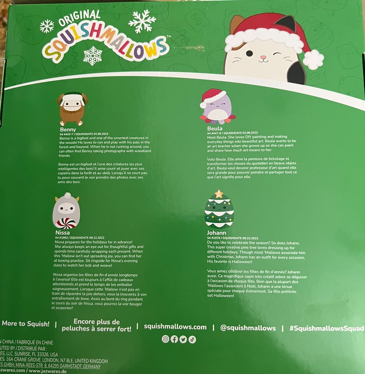 Kellytoy Squishmallows Original Christmas Squad - Benny, Nissa