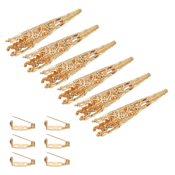 Uxcell 41mm Corsage Decorative Holder Brooch Pin Vase Pocket Boutonnieres Holder with Bar Pins Rose Gold 6 Pcs