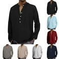 thumbnail image 4 of GHSOHS Mens Shirts Clothes Oxford Shirts for Men Casual Camisas Tops White Long Sleeve Shirt Men Men's Long Sleeved V Neck Casual Beach Linen Shirt for Men Shirts for Men Lapel Long Sleeve Shirts, 4 of 4
