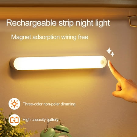 

Sarkoyar Night Light LED Night Light Flicker Free No Wiring Required Automatic On/Off Rechargeable Wide Sensing Angle Eye Protection Closet Wireless Magnetic LED Induction Lamp Bedroom Supplies