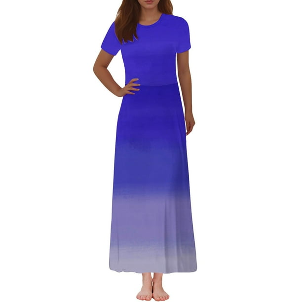 Vestido Corto de Verano de la Moda de las Mujeres Impreso de Manga Corta Cuello Redondo Tobillo de Longitud Vestido Casual