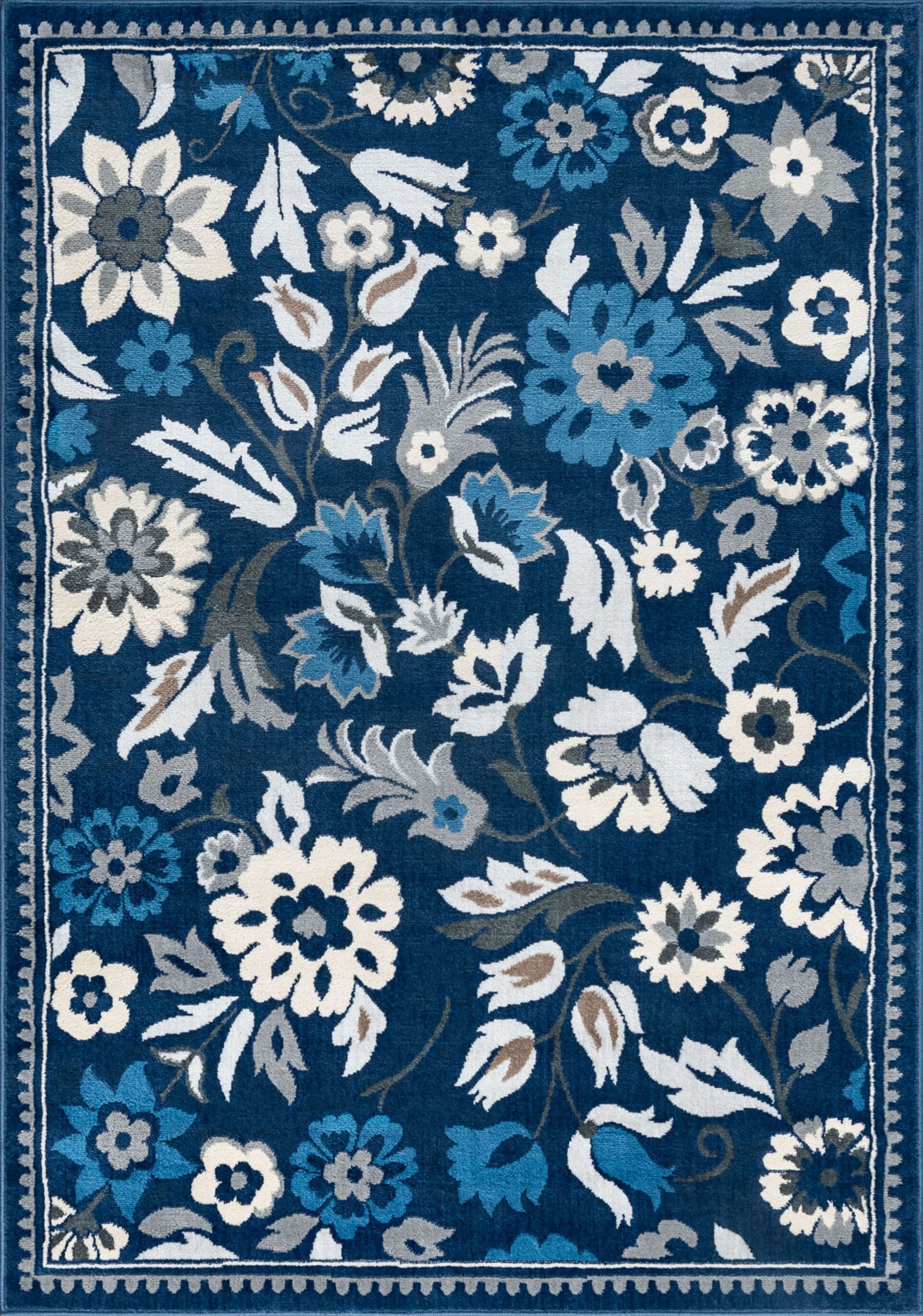 Madison Traditional 4' x 5' Dark Blue Polypropylene Indoor Area Rug