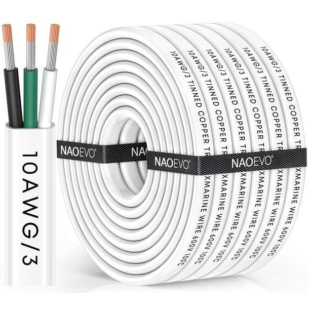 Marine Wire NAOEVO, calibre 10, 10/3, triplex, 10 AWG, 30 pies