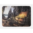 thumbnail image 1 of Fantasy Bath Mat, Open Treasure Chest with Gold Coins in Cave Pirate Fairy Illustration, Non-Slip Plush Mat Bathroom Kitchen Laundry Room Decor, 29.5 X 17.5 Inches, Charcoal Grey Amber, Ambesonne, 1 of 2