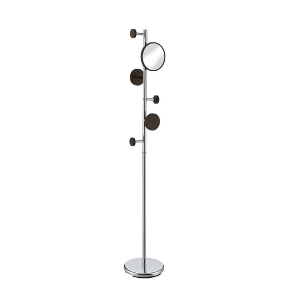 Proman Products Milano Metal Freestanding Coat Rack with 6 Hooks Included a 7" Mirror for Living Room, Bedroom, Entryway, Office, Walnut