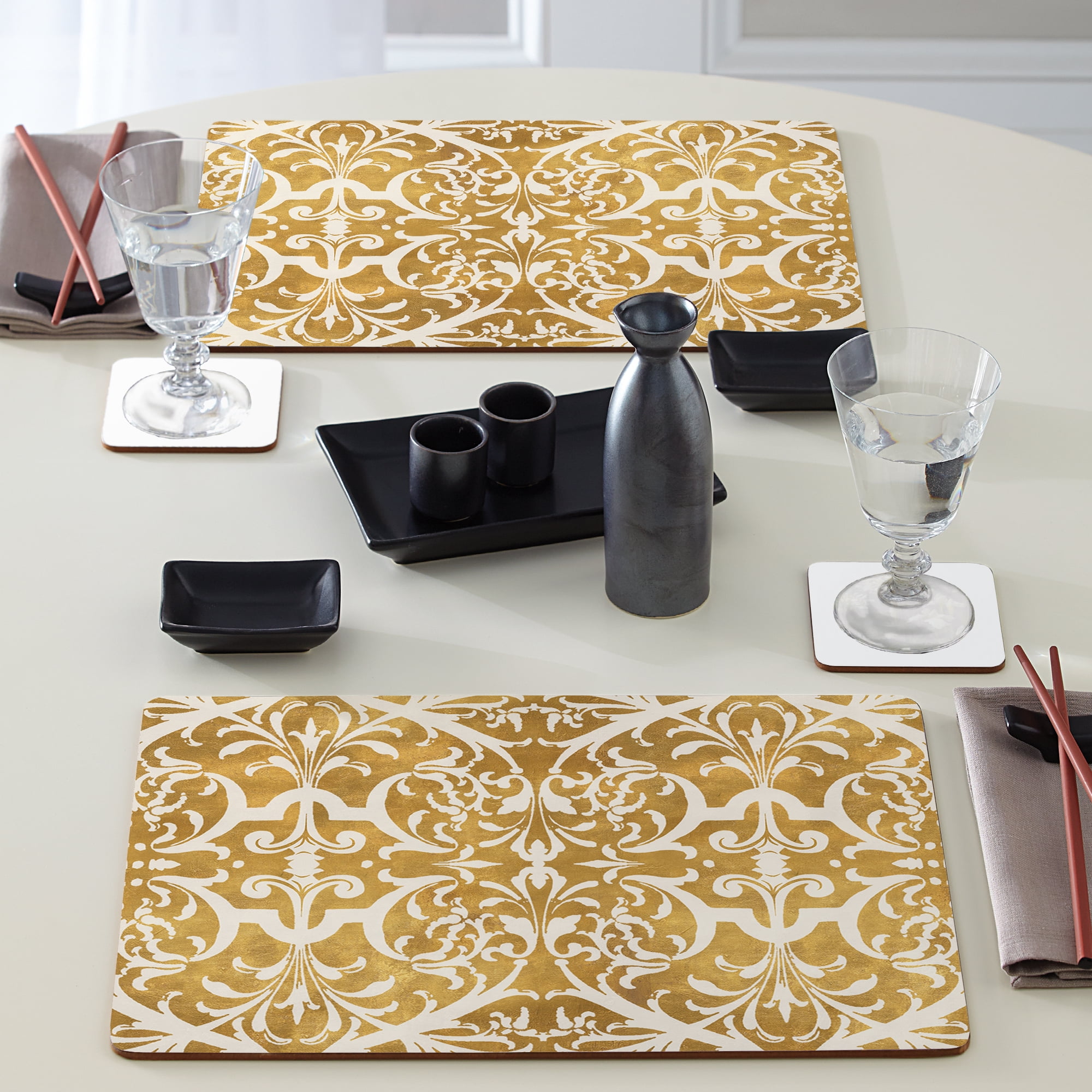 Cala Home "Gilded" Premium Decorative Hardboard Cork Back Tabletop Placemats 4 Pack
