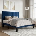 thumbnail image 3 of SHA CERLIN Blue Full Size Platform Bed Frame with Adjustable Velvet Channel Headboard, Adult, 3 of 9