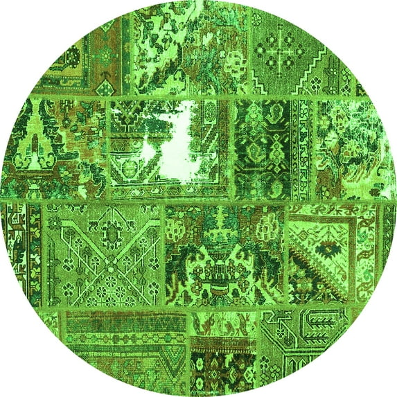 Ahgly Company Indoor Round Patchwork Green Transitional Area Rugs, 3' Round
