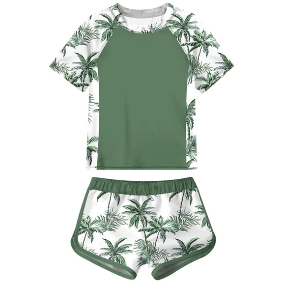 NIEWTR Summer Little Big Girls Swimwear Two Piece Swimsuit Sport High Waist Bikini Set Bathing Suit Kids Bathing Suits Thin Straps Summer Beach Swimwear 3-4 Years,Green