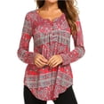 thumbnail image 5 of IROINNID Savings Womens Long Sleeve V-Neck Shirts Printed Lounge Loose T-Shirt Blouse Tops,Red, 5 of 5