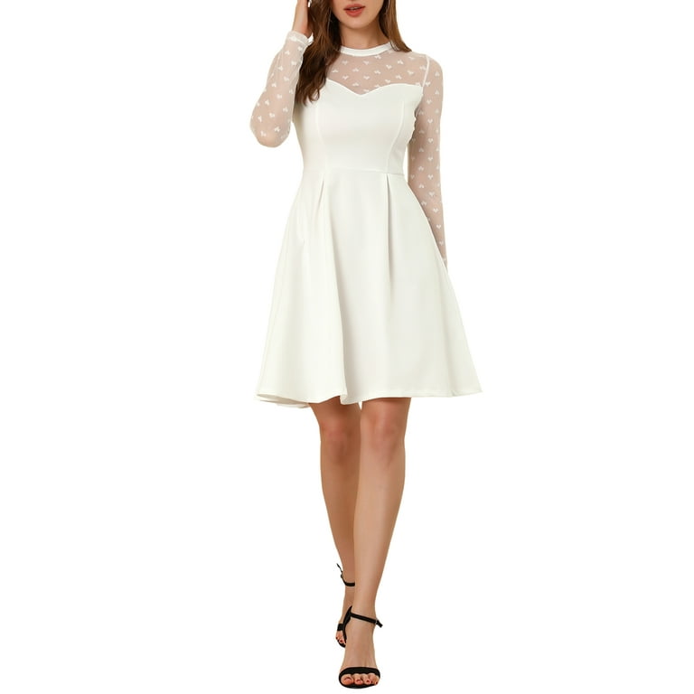 MODA NOVA Junior s Mesh See Through Heart Polka Sheer Skater Dress White M