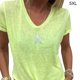 thumbnail image 1 of Camiseta Mujer Cuello en V Manga Corta Top suelto Estampado Chica Verano Top, Amarillo, 5XL Eigraketly AP001862-08, 1 of 5