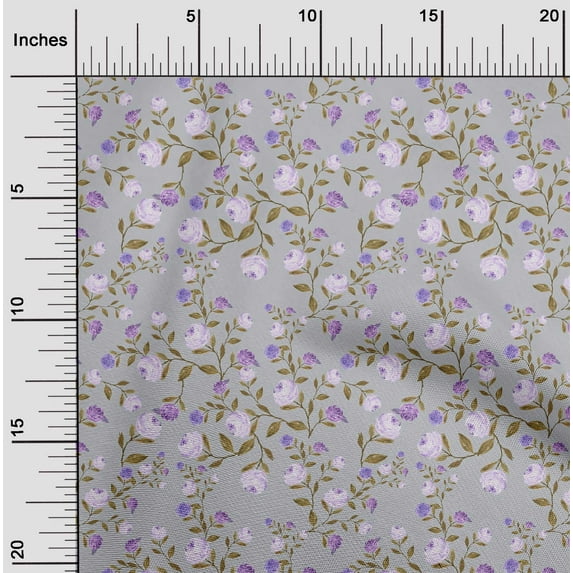 oneOone Cotton Poplin Light Gray Fabric Flower & Leaves Watercolor Diy Clothing Quilting Fabric Print Fabric By Yard 56 Inch Wide