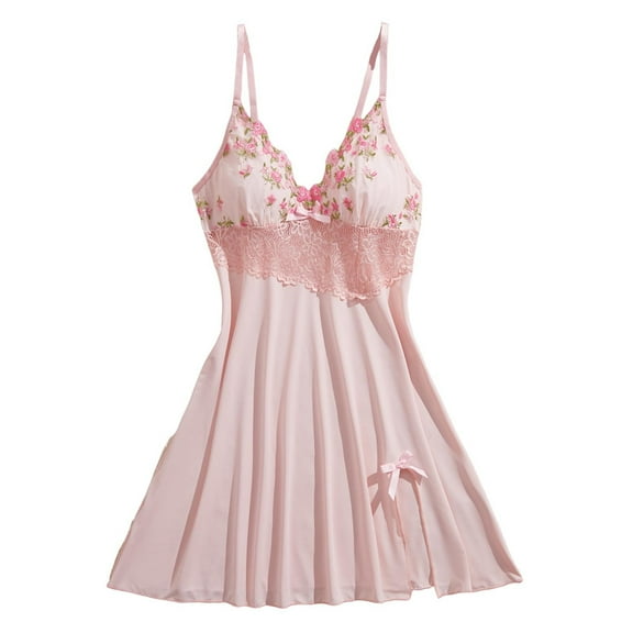 Gytharion Women's Silk Satin Nightgowns Cute Lace Bow V-Neck Spaghetti Strap Mini Sleepdress Soft Comfy Sleeveless Cami Nightdress Loungewear Sleepwear for Women