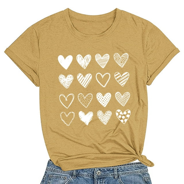 Meichang T-Shirts de la Saint-Valentin pour Femmes Mignons Cœur Graphique Manches Courtes Col Rond Coupe Ample Cadeaux de la Saint-Valentin