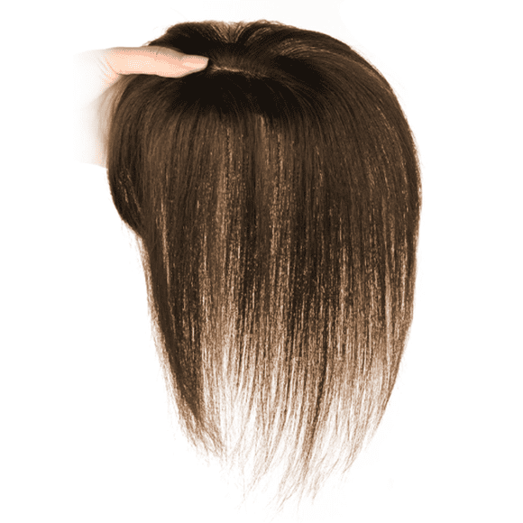 Women's 9.8" Real Human Hair Topper - Brown Silk Clip-in Hairpiece for Thinning Hair, Lightweight Breathable Mesh Base, 4×8cm Inner Net, Natural Looking Hair Thickener for Daily Use, Middle/Side Part