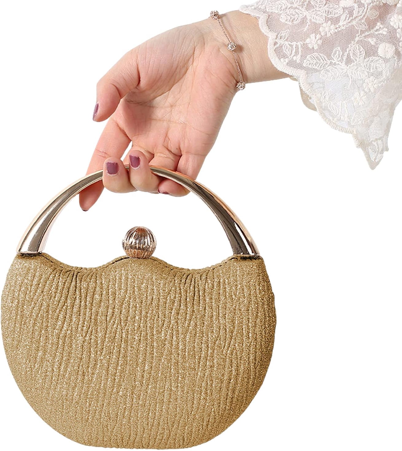 Evening Bag Clutch Purses Pleated Round Hard shell Crossbody Handbag with Chain Strap for Women Wedding Party Formal