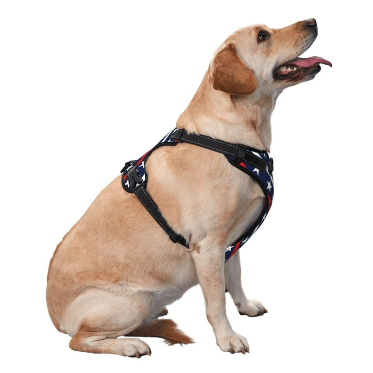 XMXY No Pull Dog Harness Patriotic Red White Blue Stars Strips Adjustable Reflective Pet Harness with Oxford Vest X Large Size