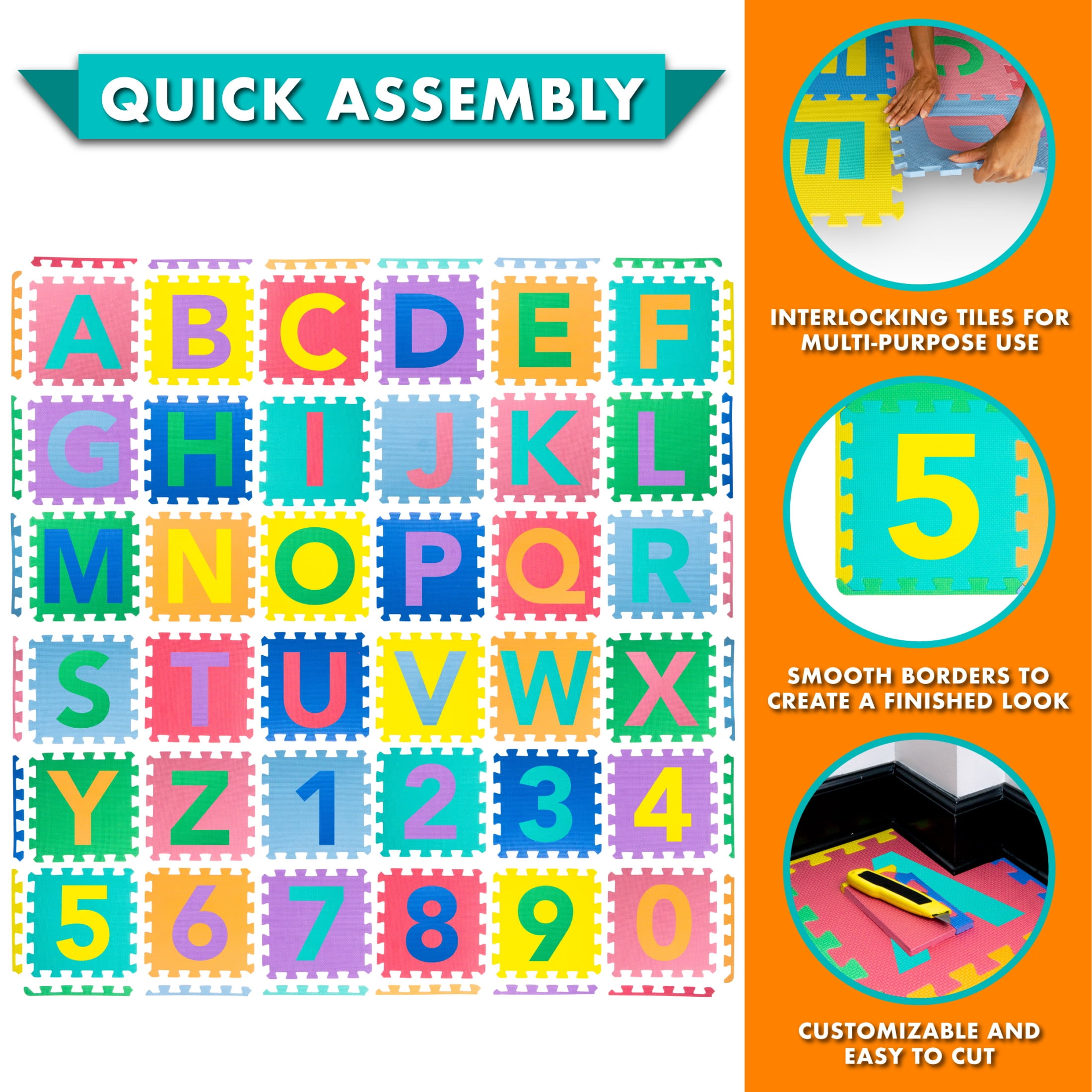 ProSource Puzzle Alphabet and Numbers Foam PlayMat for Kids - 36 tiles with edges