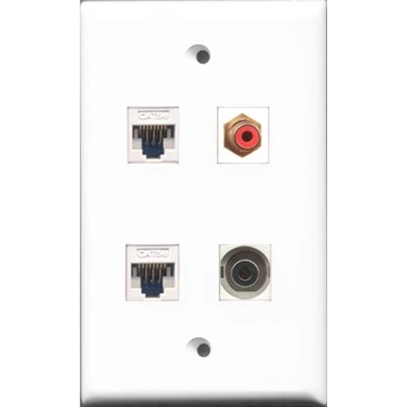 RiteAV 1 Port RCA Red and 1 Port 3.5mm 2 Port Cat5e Ethernet White Wall Plate