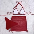 thumbnail image 4 of Yuanlook Women's 3 Piece Swimsuits Halter Neck Bikini Sets Triangle Bathing Suit with Beach Skirt Cover Up for Beach Holiday Poolside - Wine - L, 4 of 9