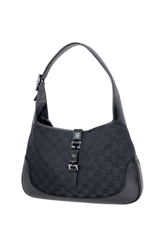 Pre-Owned Gucci Jackie Line Shoulder Bag, GG Pattern, One-Shoulder Canvas, Black, 00963, Women's